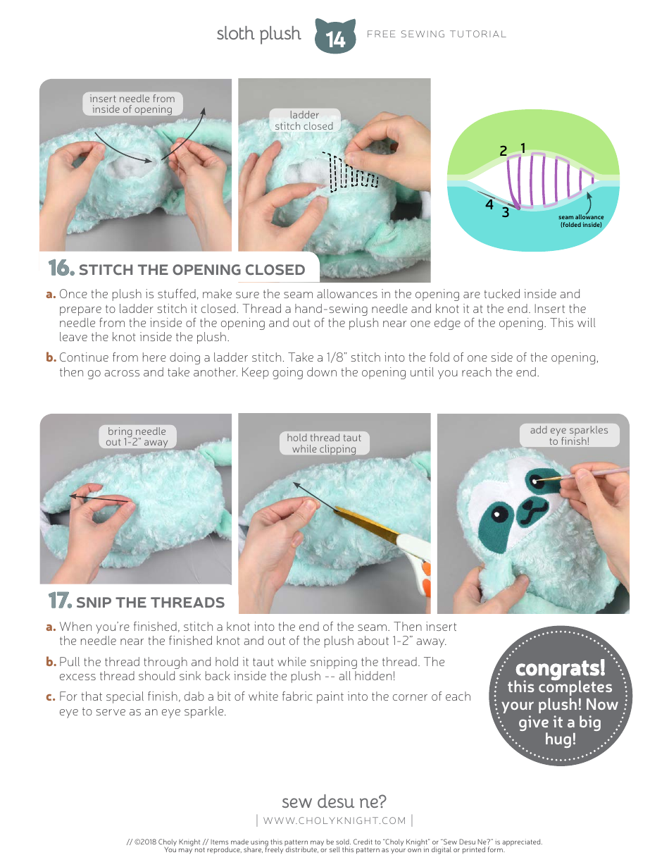 Sloth Plush Sewing Template, Page 14