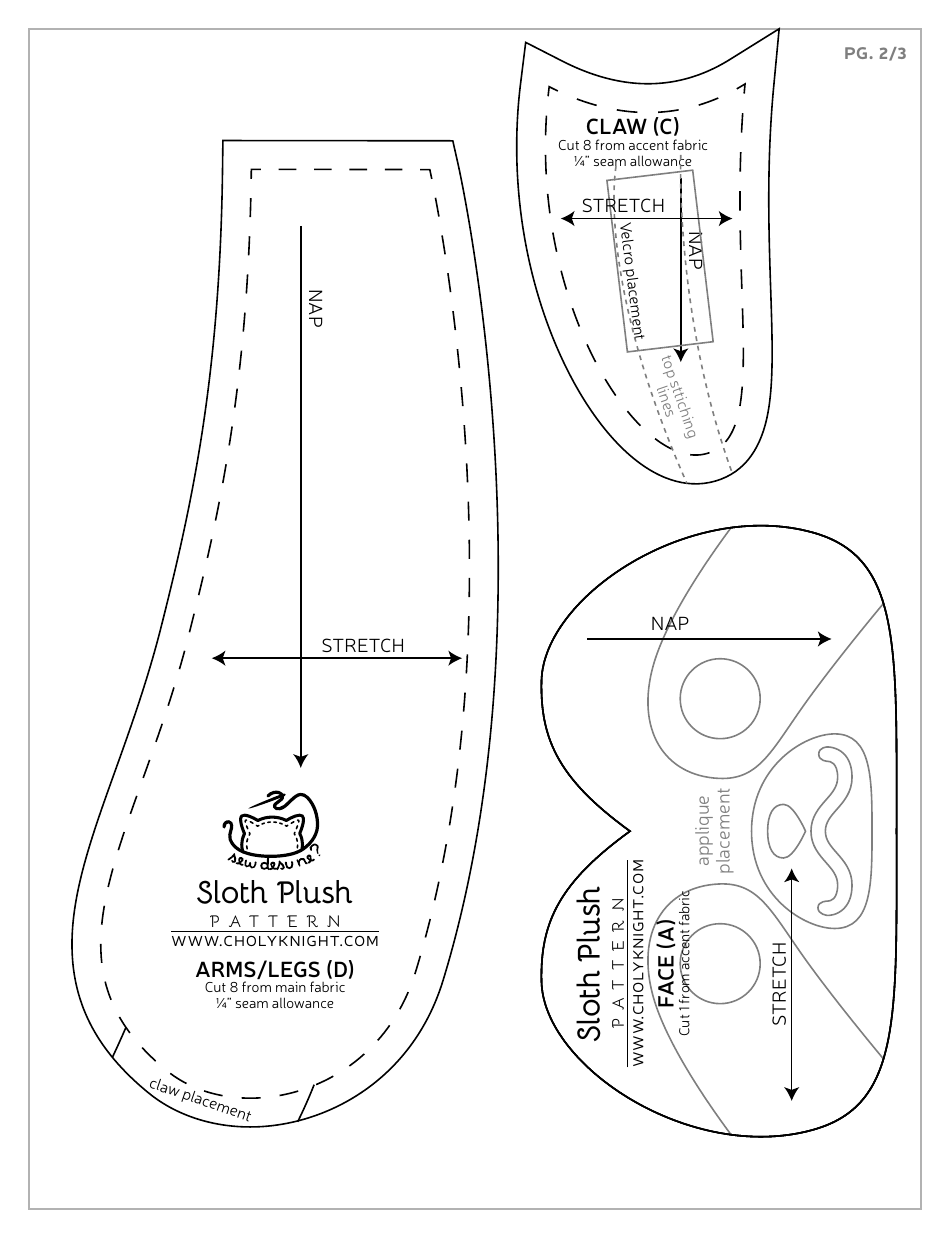 Sloth Plush Sewing Template, Page 16