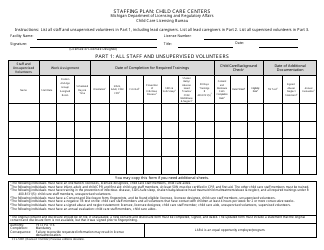 Form CCL-5001 Staffing Plan: Child Care Centers - Michigan
