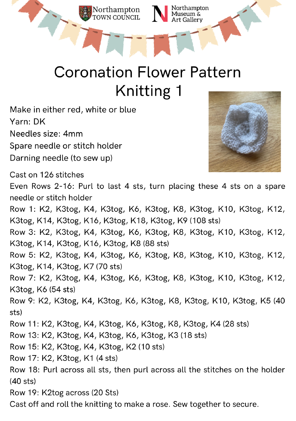 Coronation Flower Knitting Pattern, Page 1