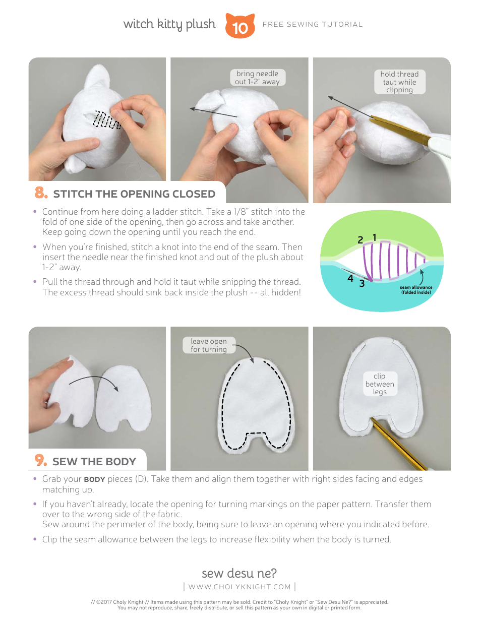 Witch Kitty Plush Sewing Pattern Template, Page 10