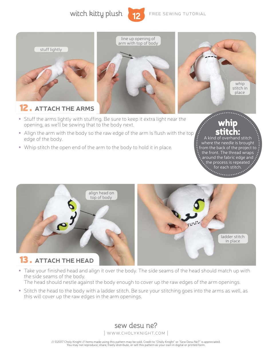 Witch Kitty Plush Sewing Pattern Template, Page 12