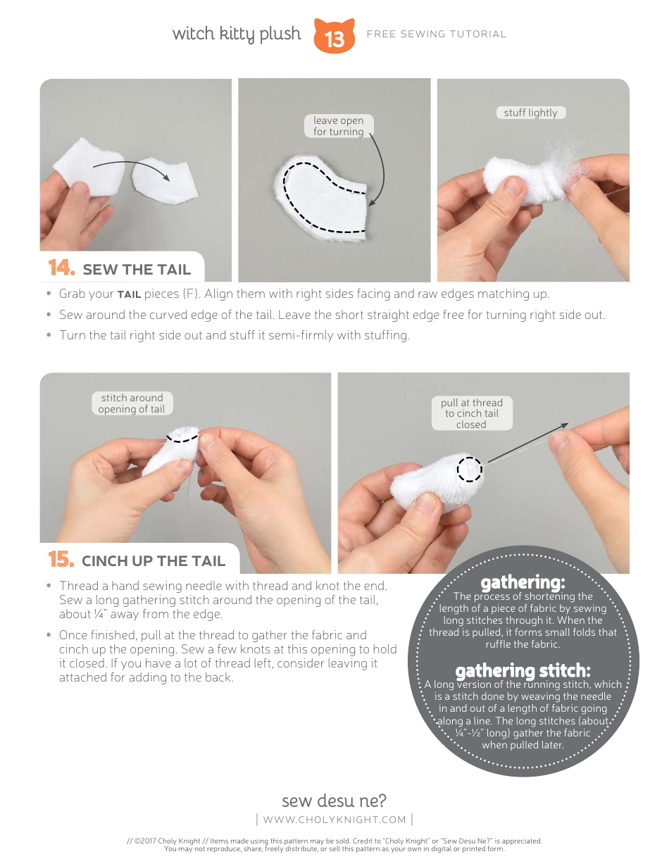 Witch Kitty Plush Sewing Pattern Template, Page 13