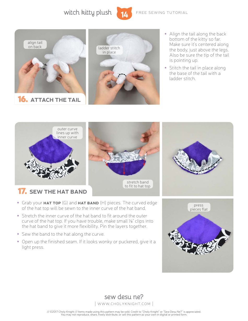 Witch Kitty Plush Sewing Pattern Template, Page 14