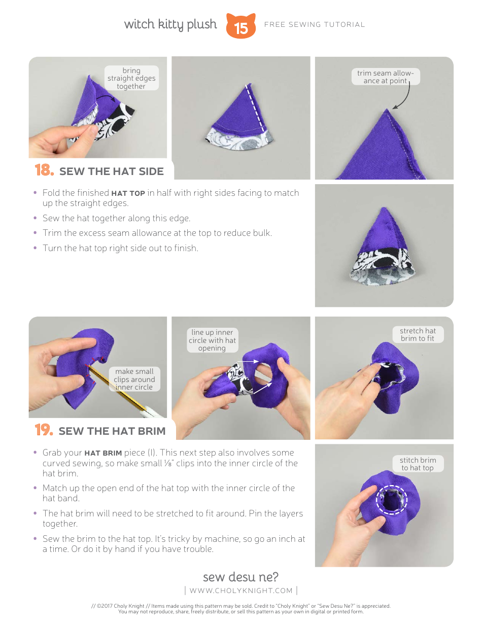 Witch Kitty Plush Sewing Pattern Template, Page 15