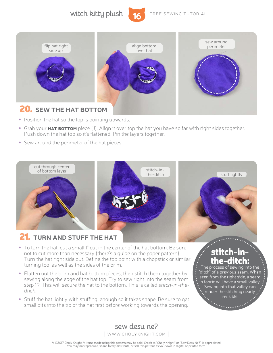 Witch Kitty Plush Sewing Pattern Template, Page 16