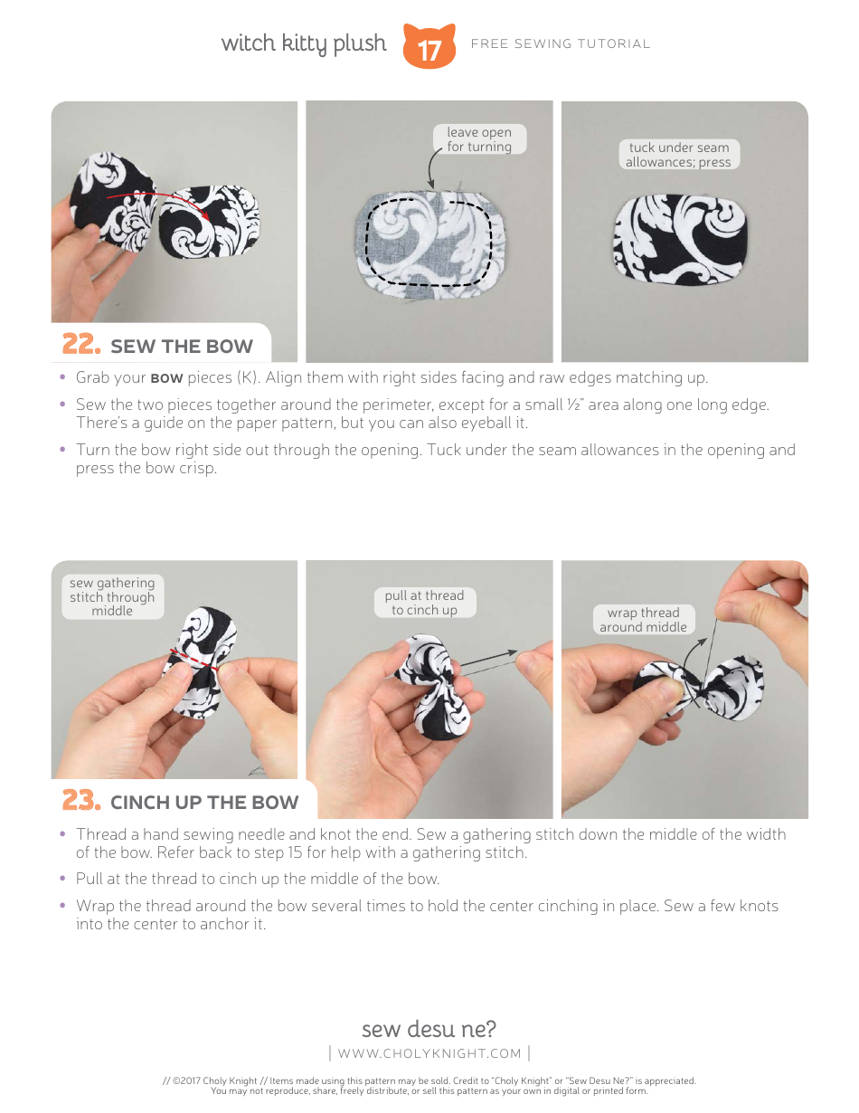 Witch Kitty Plush Sewing Pattern Template, Page 17