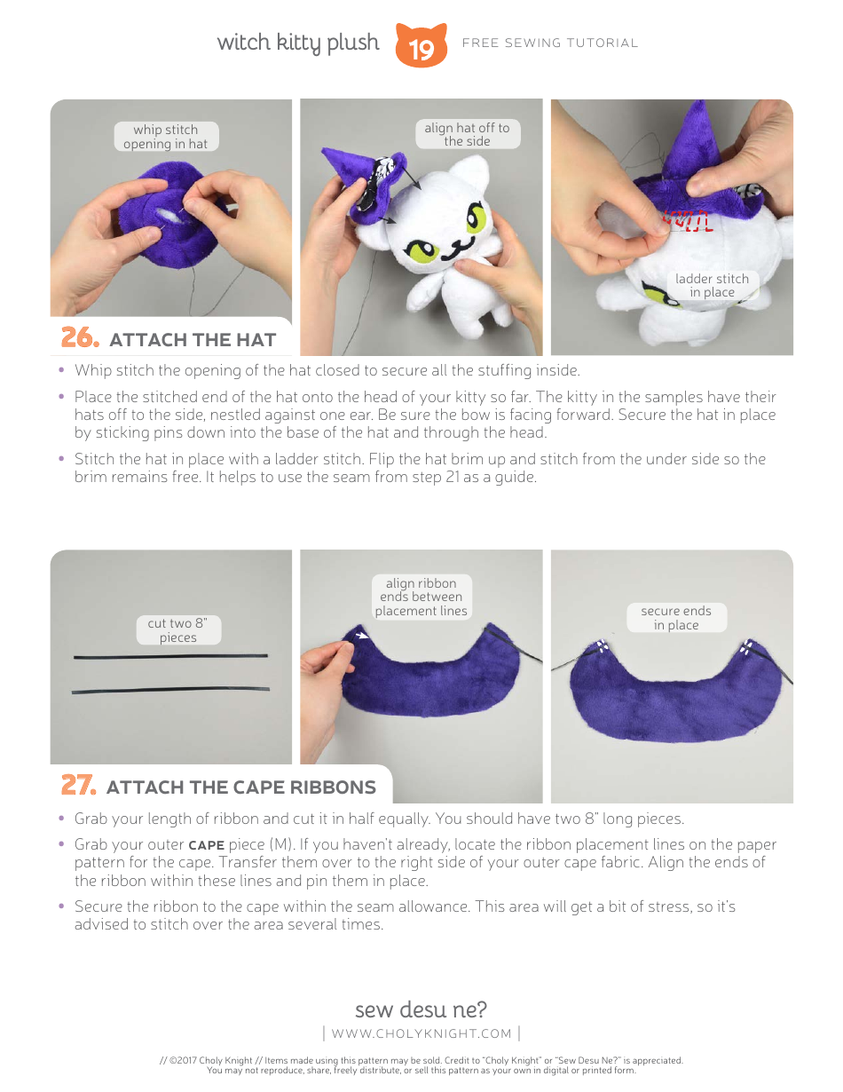 Witch Kitty Plush Sewing Pattern Template, Page 19