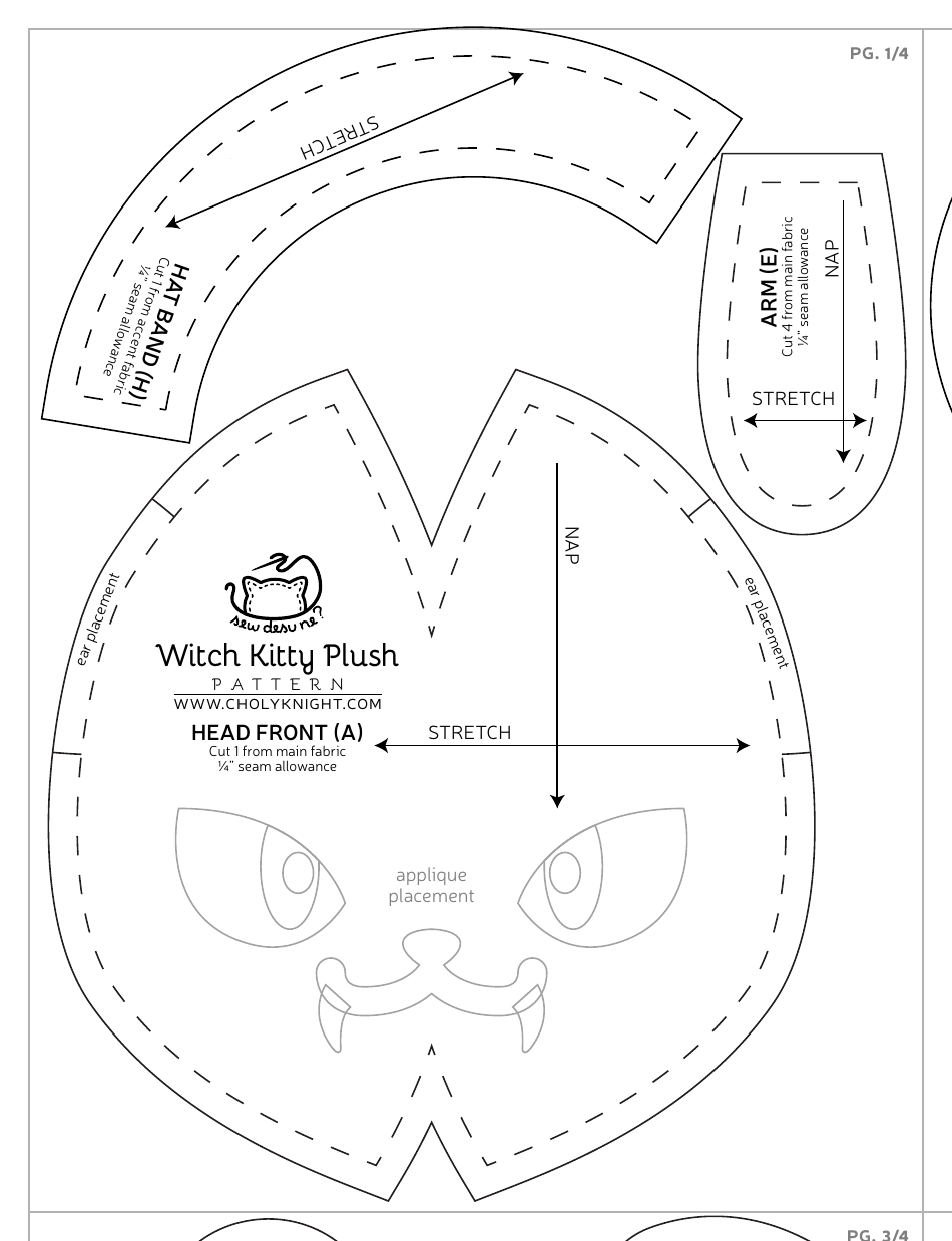 Witch Kitty Plush Sewing Pattern Template, Page 21