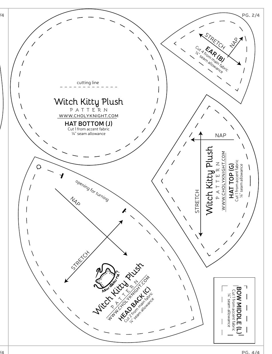Witch Kitty Plush Sewing Pattern Template, Page 22