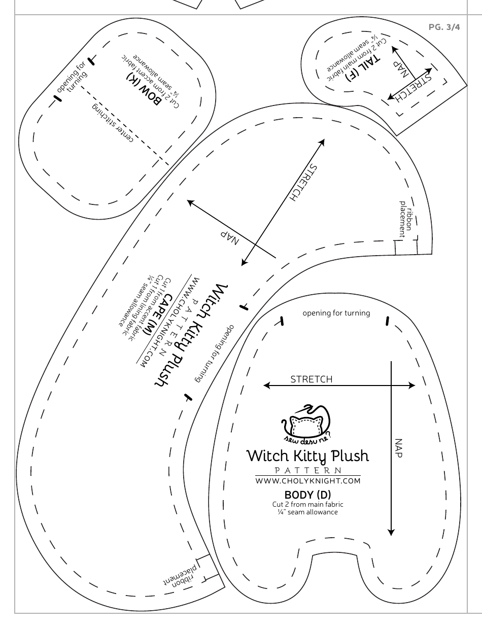Witch Kitty Plush Sewing Pattern Template, Page 23