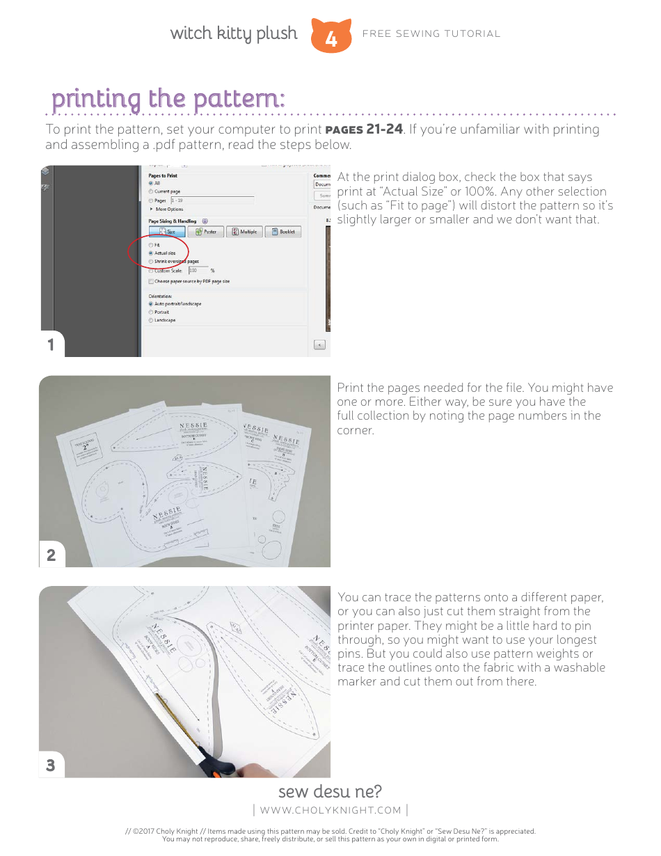 Witch Kitty Plush Sewing Pattern Template, Page 4