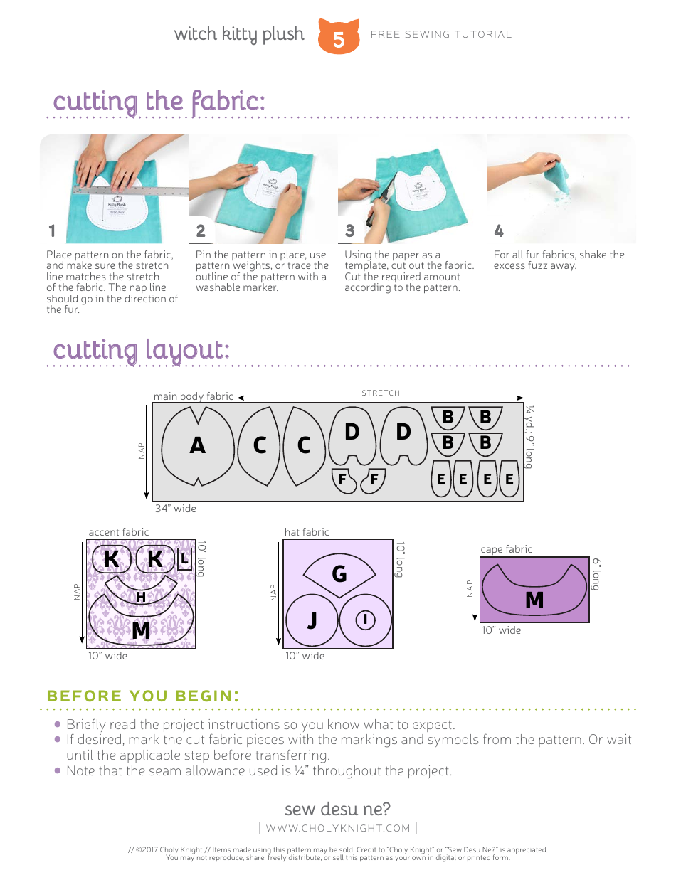 Witch Kitty Plush Sewing Pattern Template, Page 5