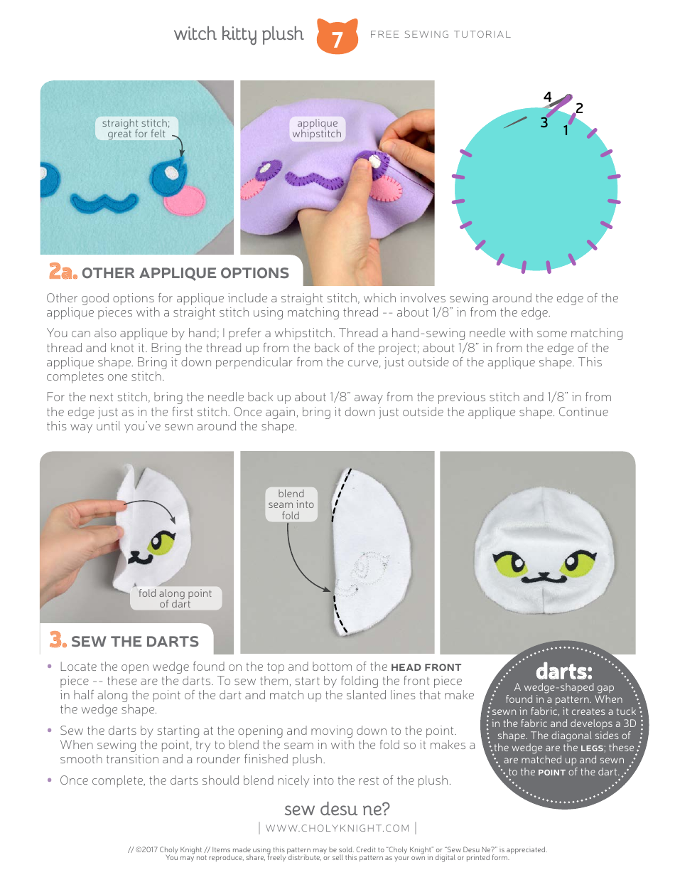 Witch Kitty Plush Sewing Pattern Template, Page 7