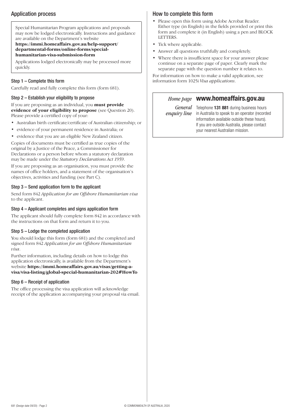 Form 681 Refugee and Special Humanitarian Proposal - Australia, Page 2