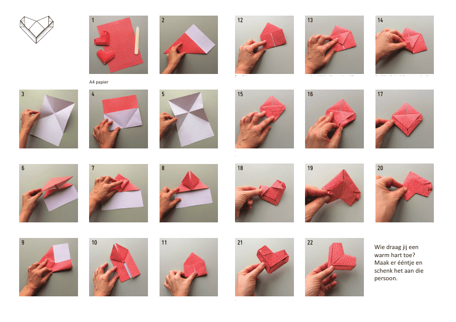 Origami Paper Heart Guide (Dutch) - Preview Image with Dutch Instructions.