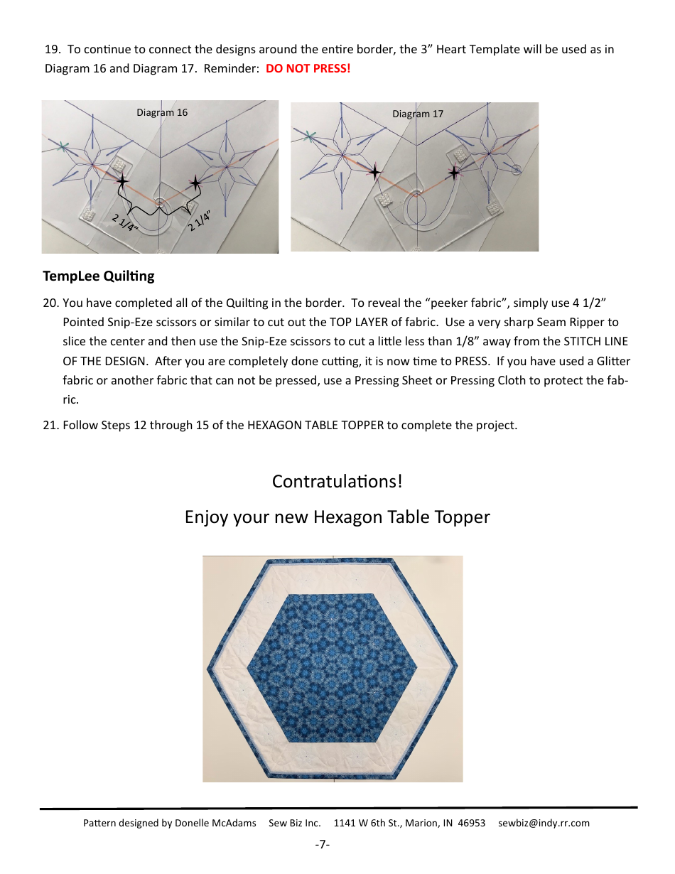 Hexagon Table Topper Quilt Pattern, Page 7