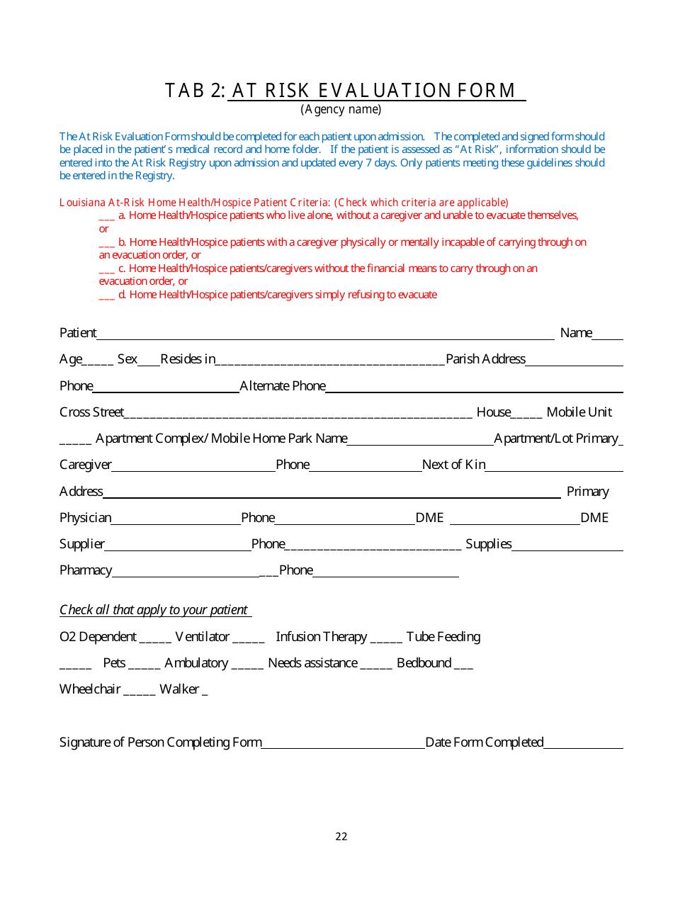 Home Health Agency Emergency Operations Plan - Louisiana, Page 22