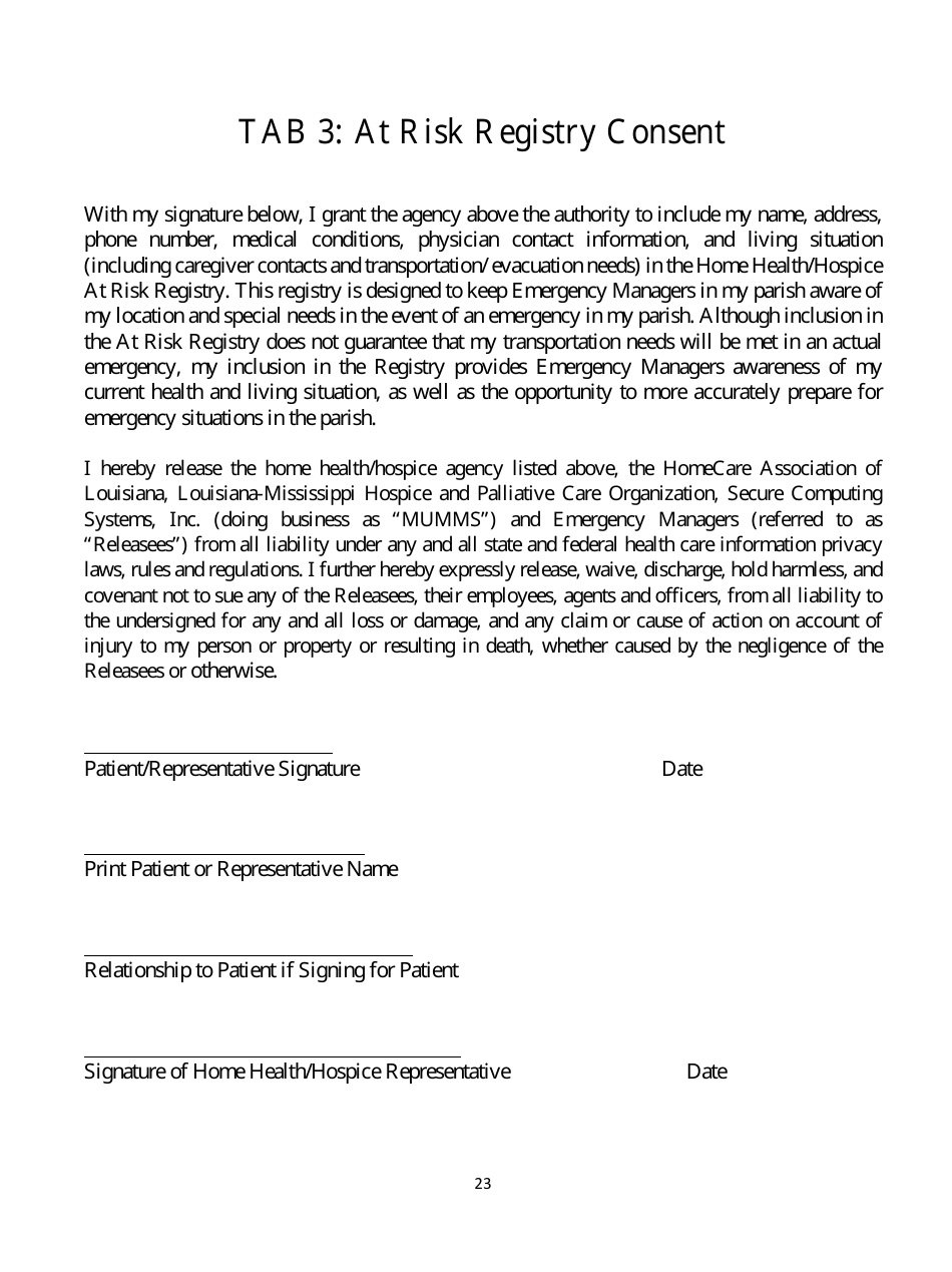 Home Health Agency Emergency Operations Plan - Louisiana, Page 23