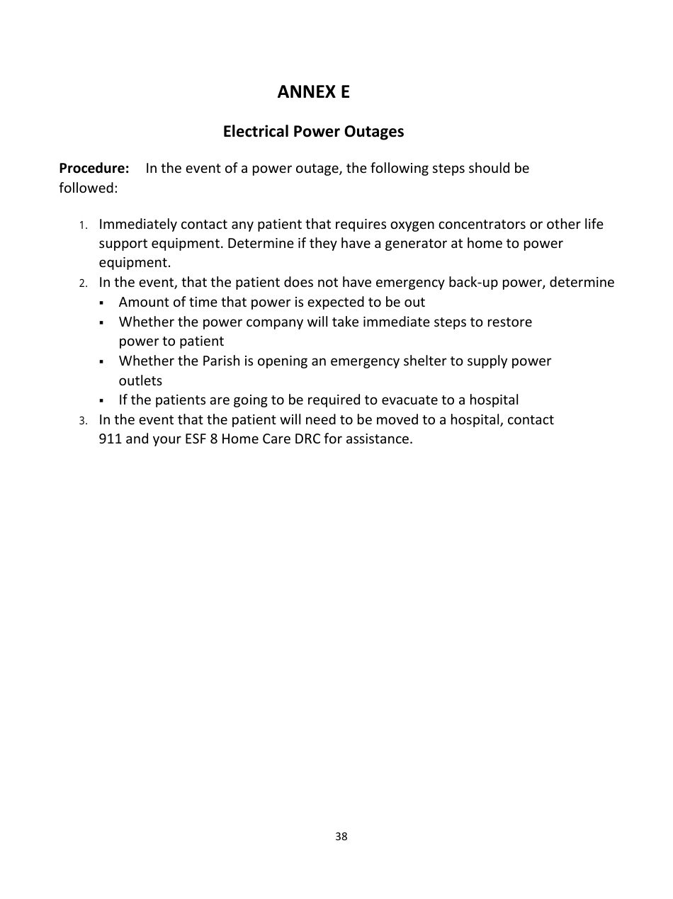 Home Health Agency Emergency Operations Plan - Louisiana, Page 38
