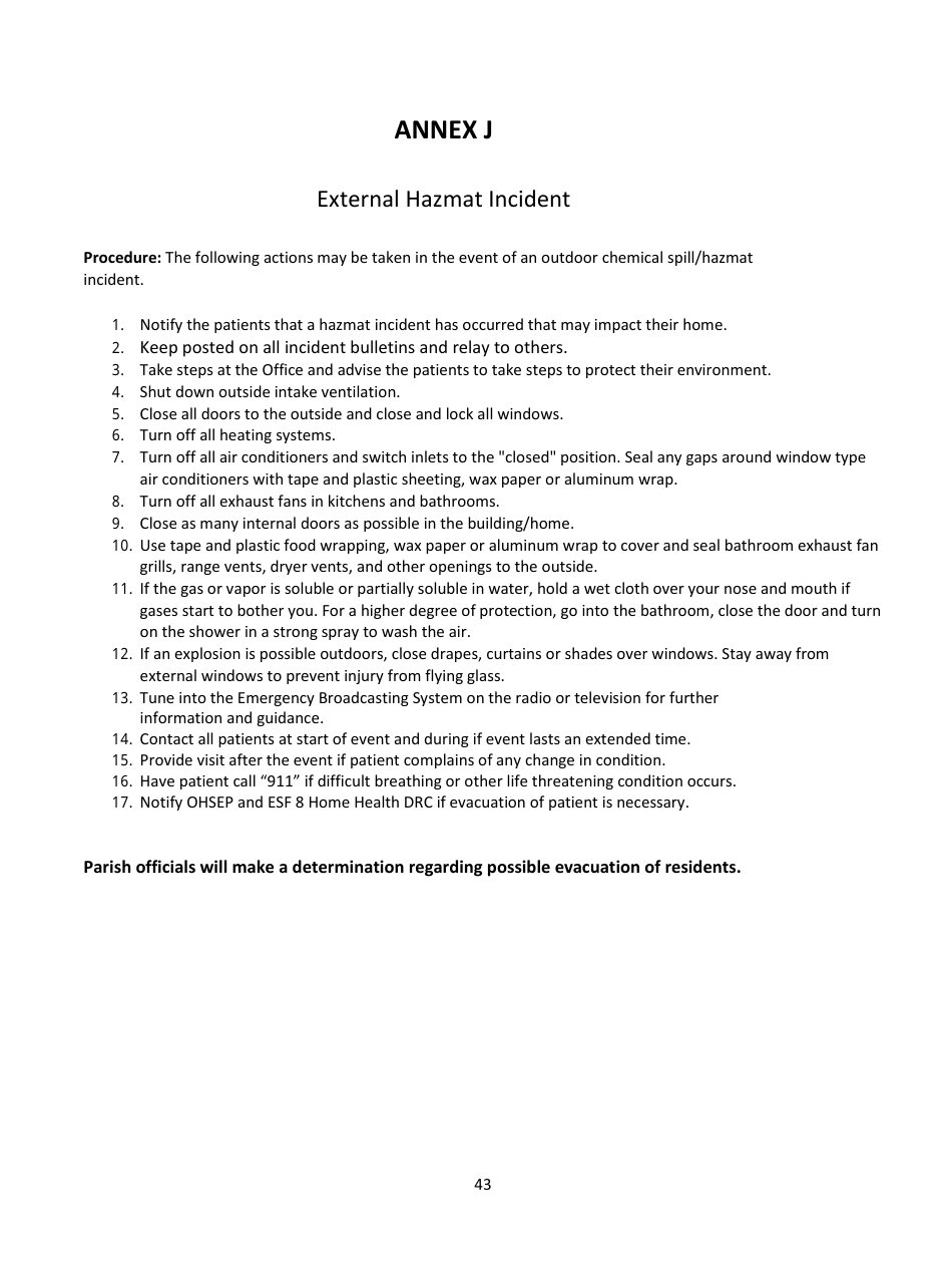 Home Health Agency Emergency Operations Plan - Louisiana, Page 43