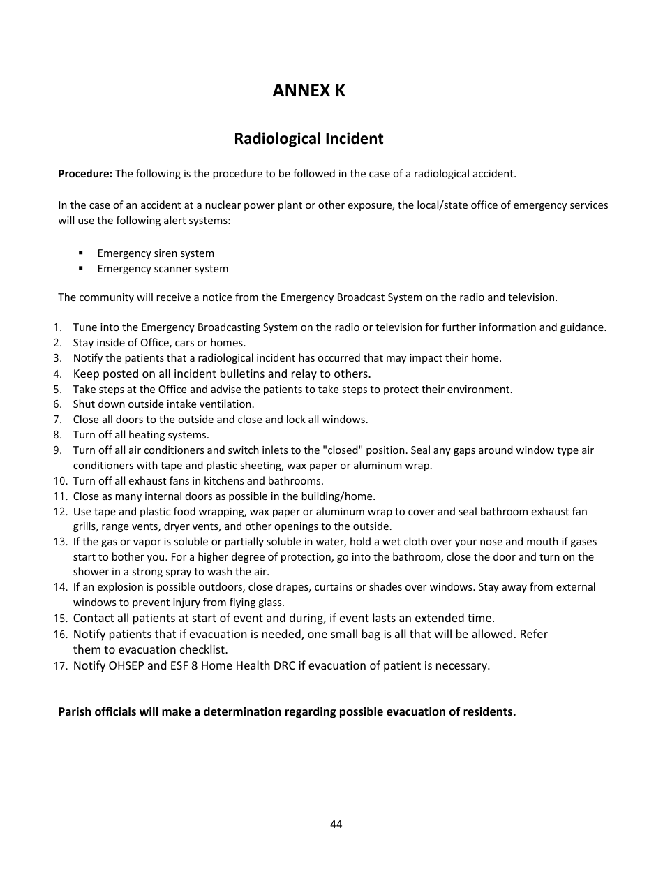 Home Health Agency Emergency Operations Plan - Louisiana, Page 44