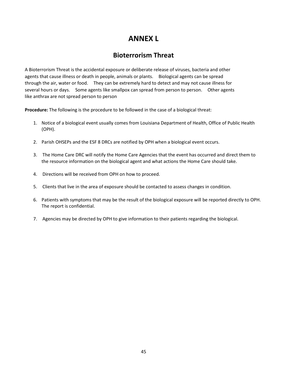 Home Health Agency Emergency Operations Plan - Louisiana, Page 45