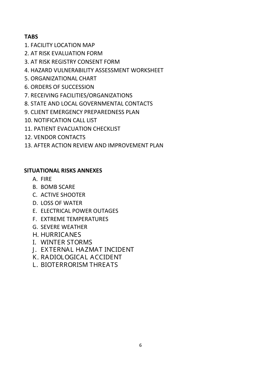 Home Health Agency Emergency Operations Plan - Louisiana, Page 6