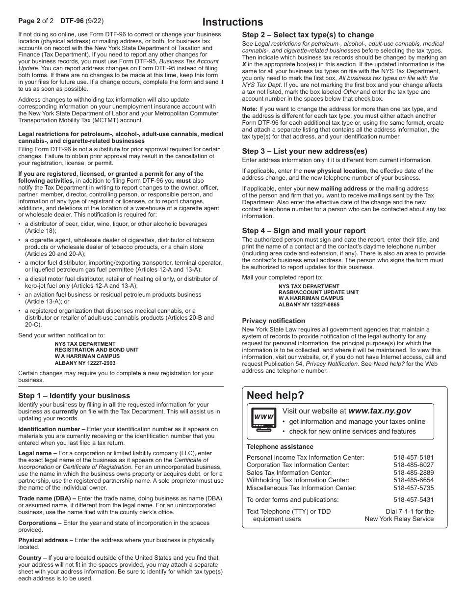 Form DTF-96 - Fill Out, Sign Online and Download Fillable PDF, New York ...