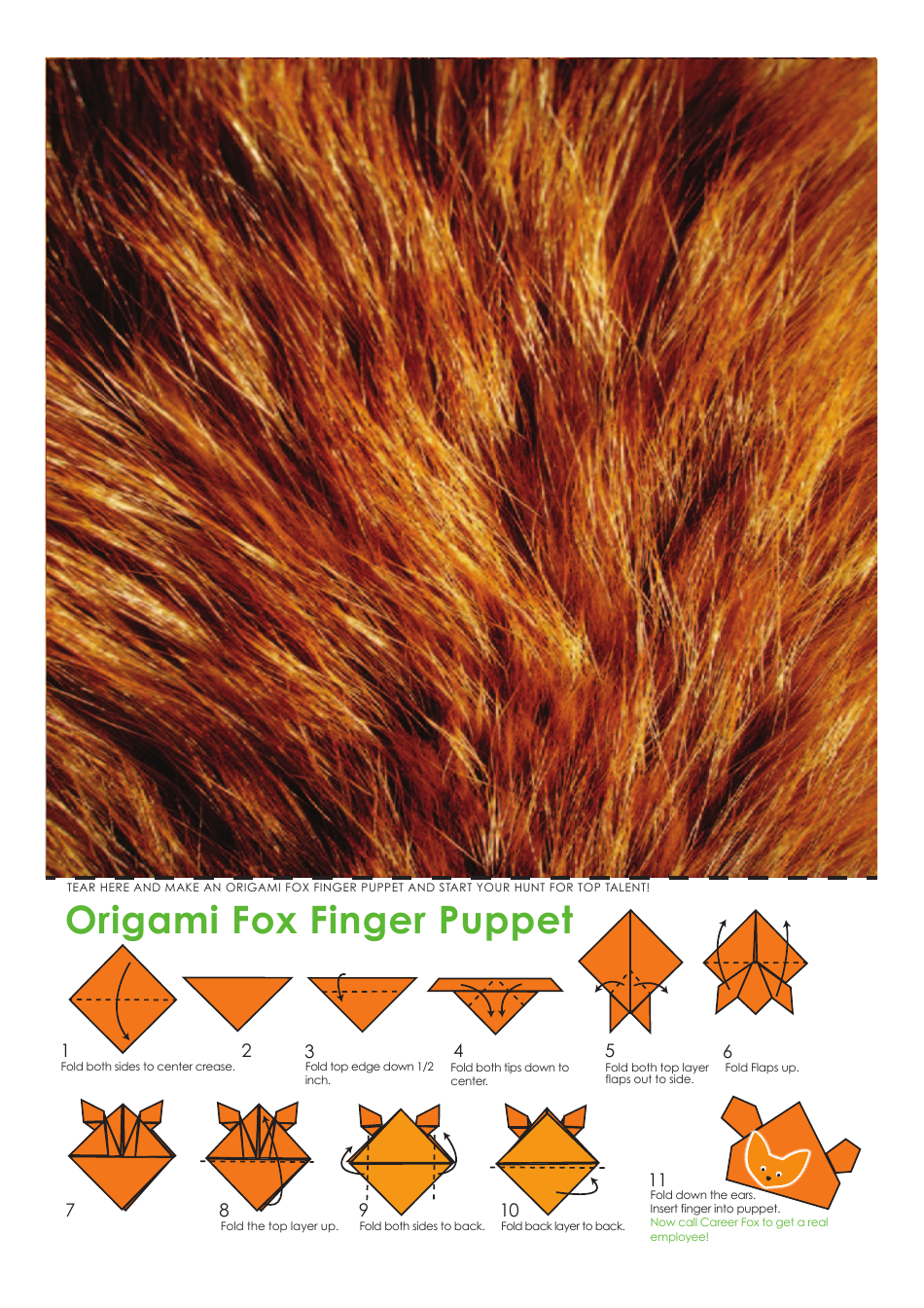 Origami Fox Finger Puppet Template - Preview Image