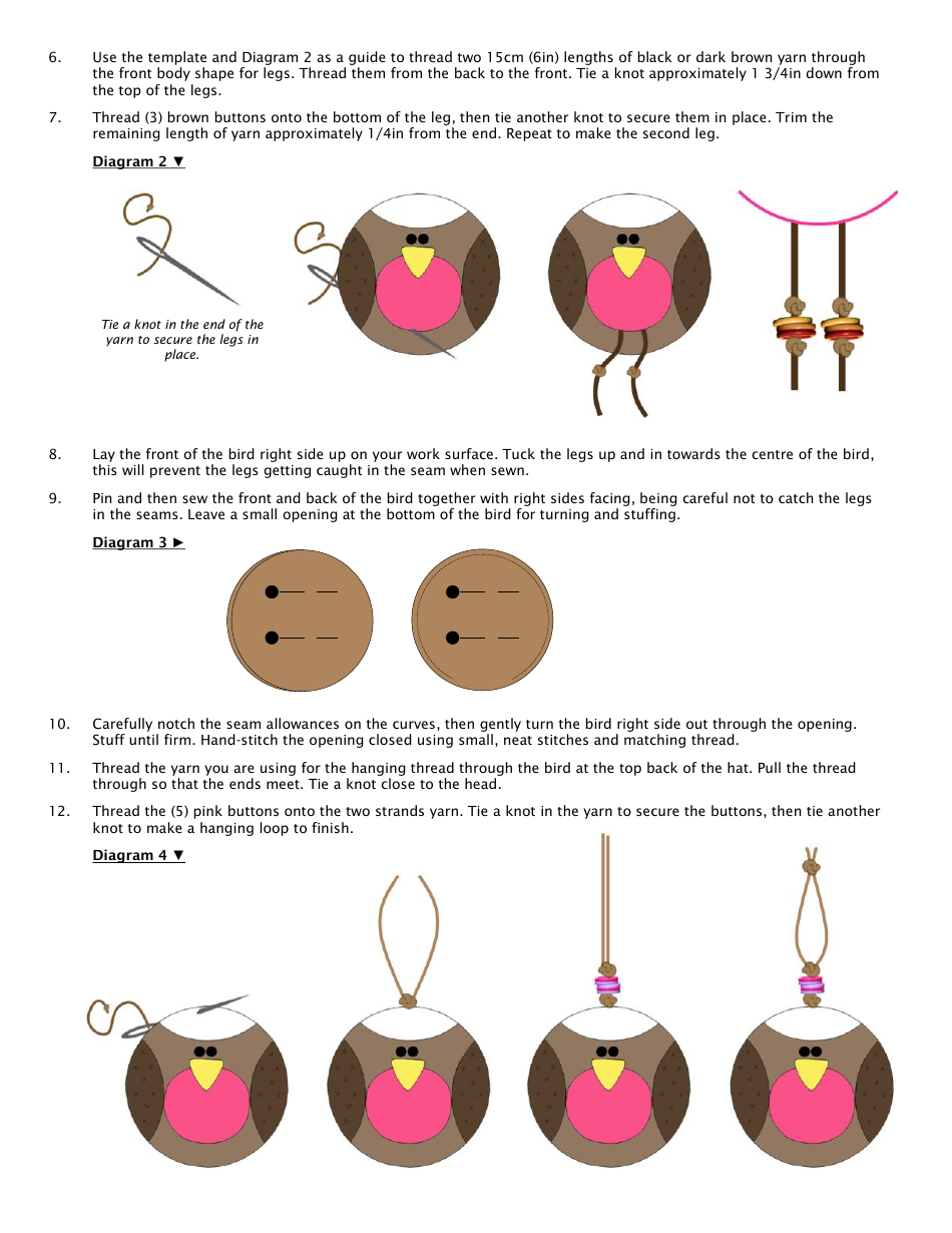 Plum Pudding Bird Sewing Pattern Template, Page 4