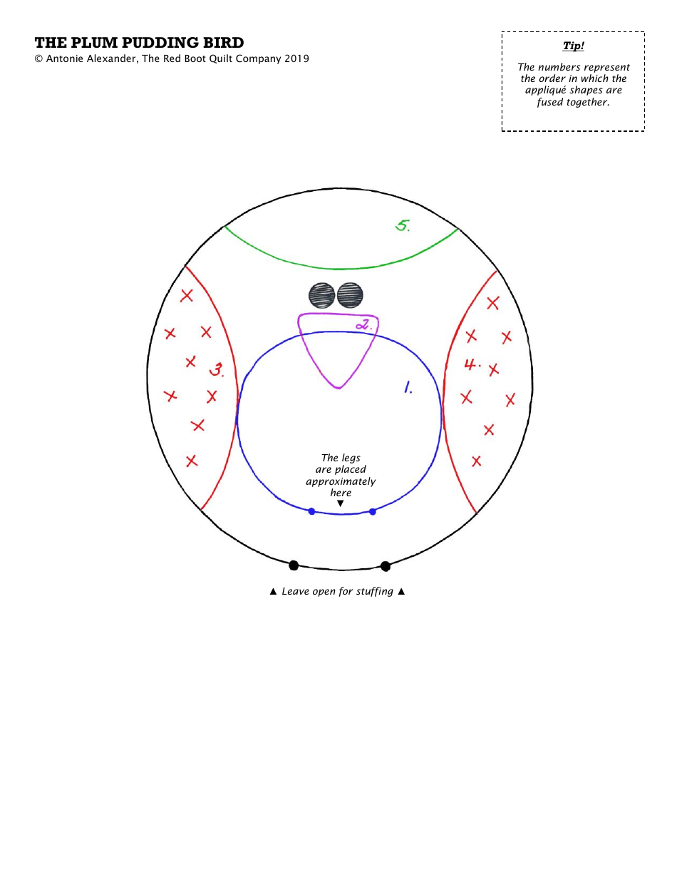 Plum Pudding Bird Sewing Pattern Template, Page 5