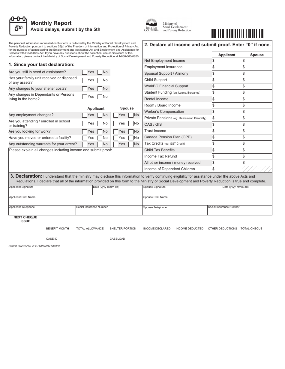 Form HR0081 Fill Out, Sign Online and Download Printable PDF, British Columbia Canada