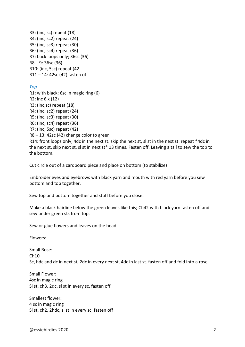 Frida Pincushion Sewing Pattern, Page 2