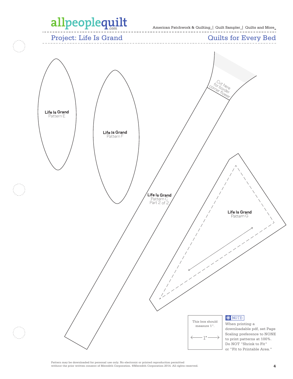 Life Is Grand Quilt Pattern Templates, Page 4