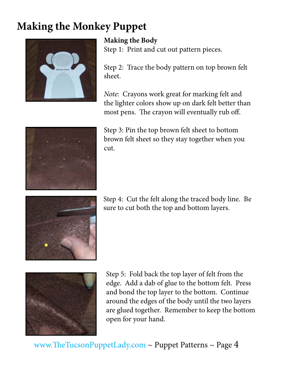 Monkey Felt Hand Puppet Pattern Template, Page 4