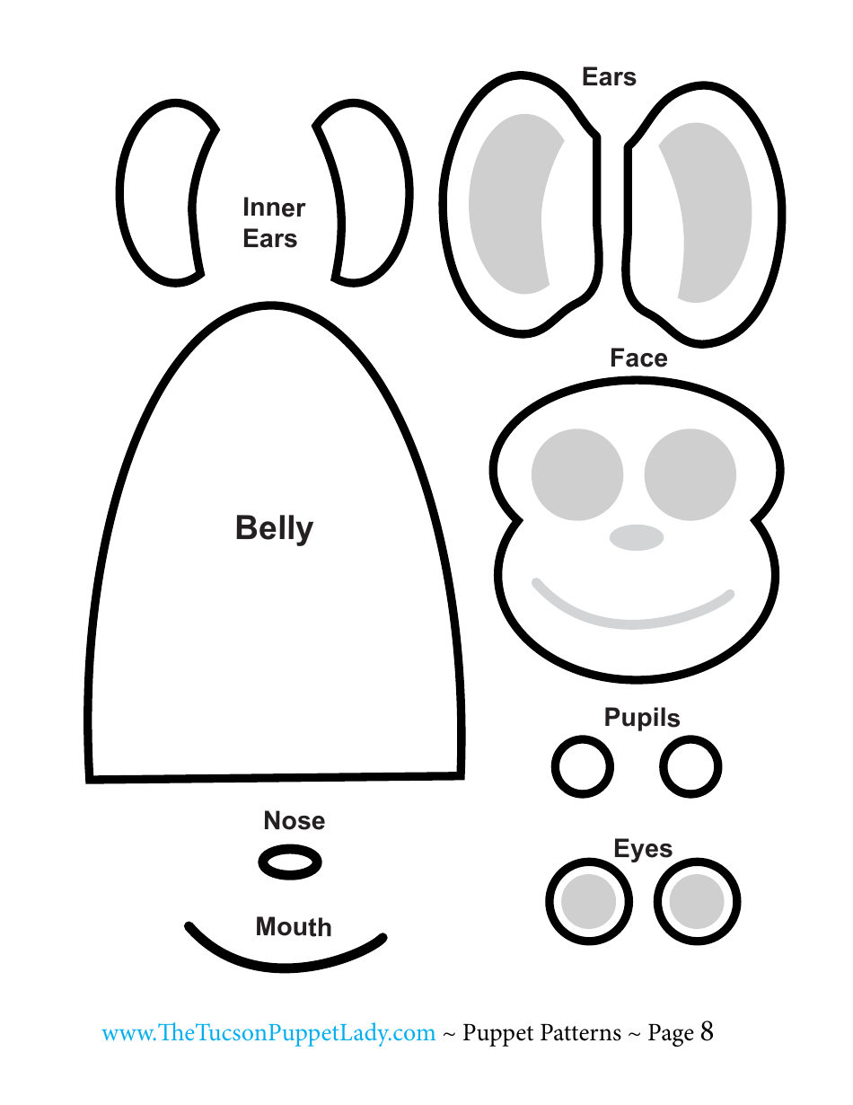 Monkey Felt Hand Puppet Pattern Template, Page 8