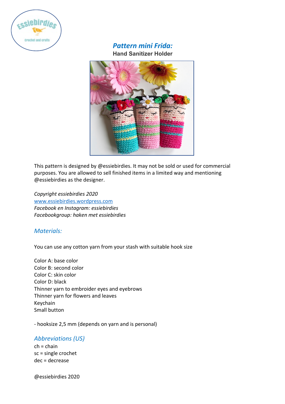 Mini Frida Hand Sanitizer Holder Crochet Pattern - Preview Image