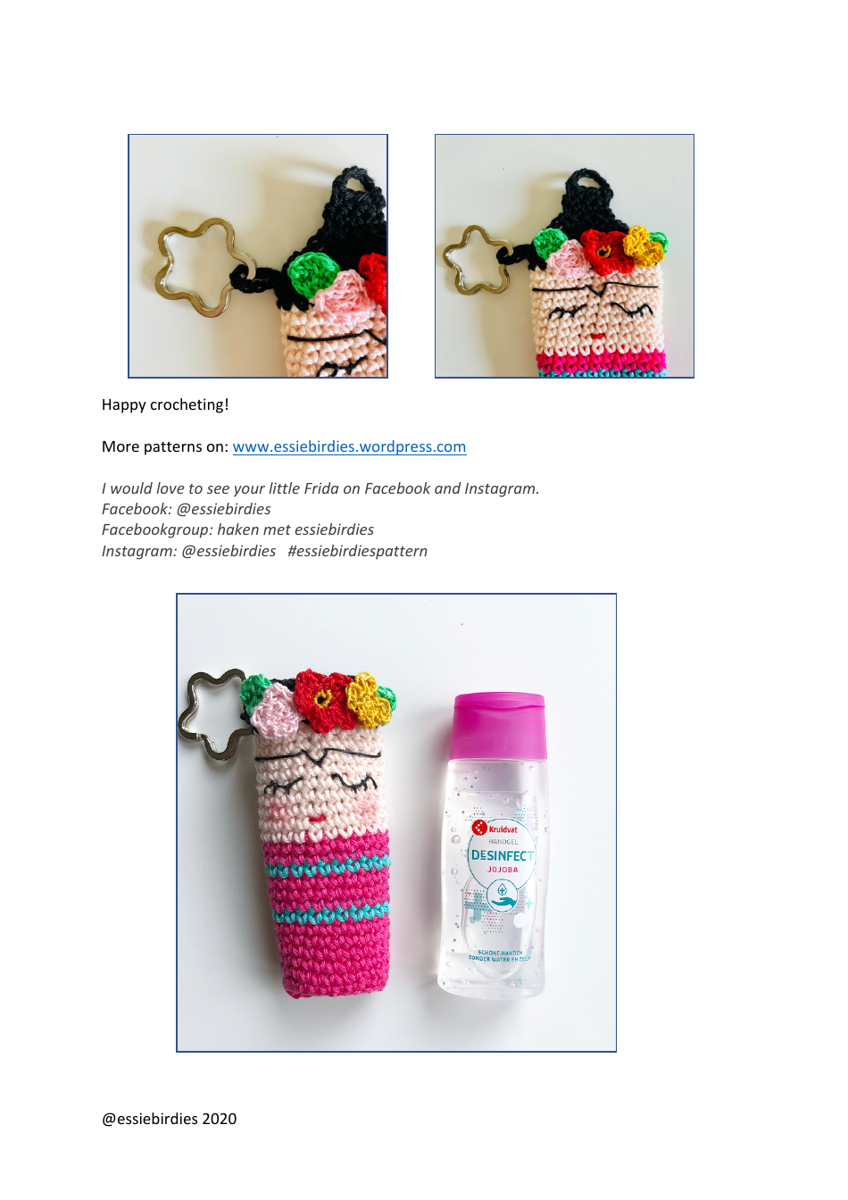 Mini Frida Hand Sanitizer Holder Crochet Pattern, Page 5