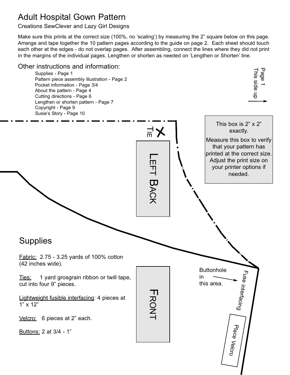 Adult Hospital Gown Sewing Pattern Templates Download Printable PDF ...