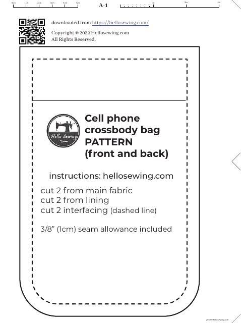 Cell Phone Crossbody Bag Sewing Pattern Template