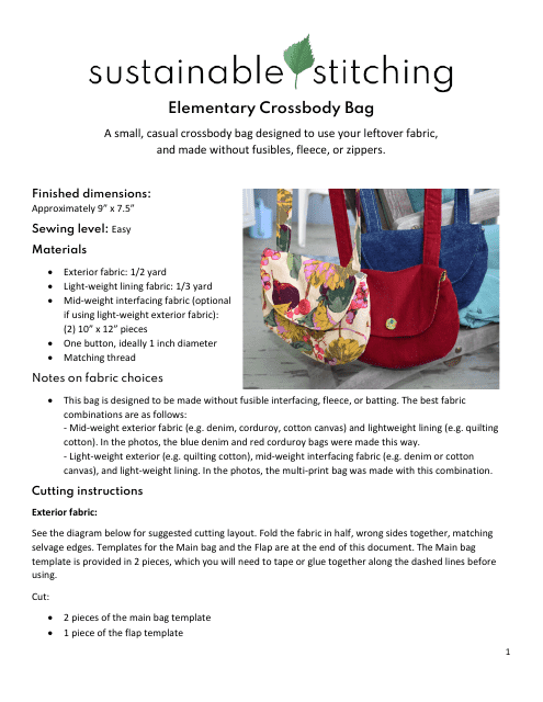 Elementary Crossbody Bag Sewing Pattern Template