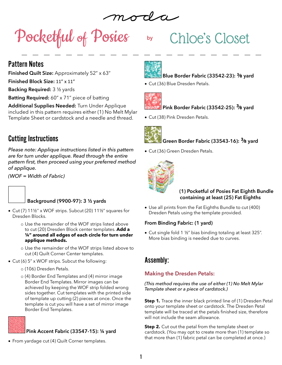 Pocketful of Posies Quilt Pattern Templates, Page 2