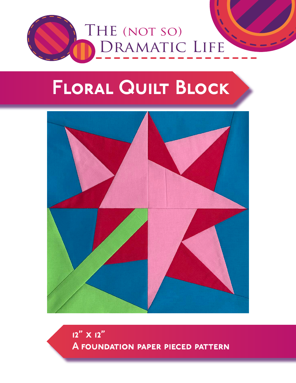 Floral Quilt Block Pattern Template - A vibrant and intricate quilt block pattern showcasing beautiful floral designs.