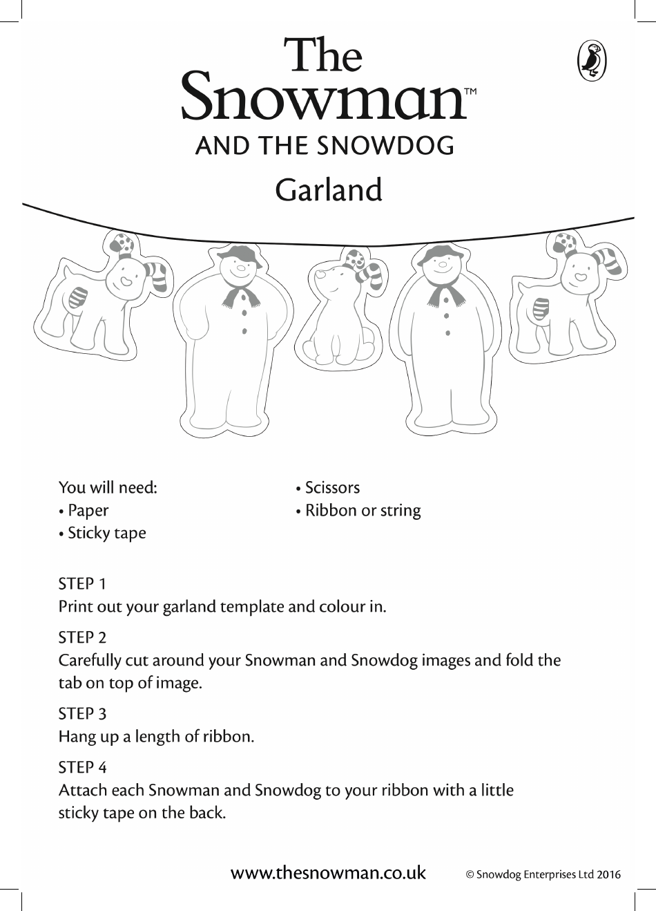 The Snowman and the Snowdog Garland Template, Page 1