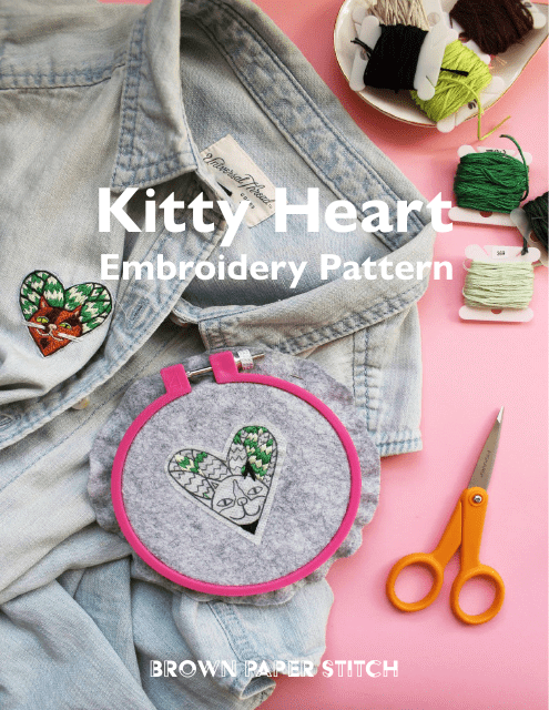 Kitty Heart Embroidery Pattern Template - Image Preview