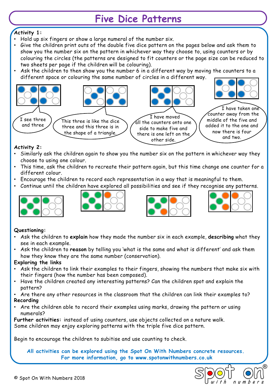 Five dice pattern templates - blank editable layout for dice patterns