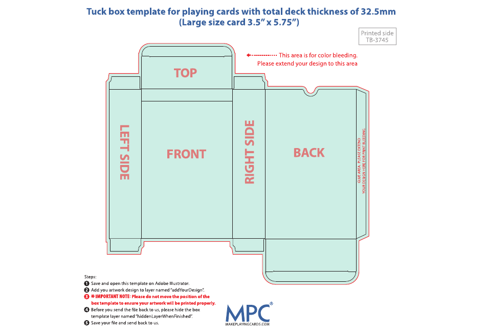 Tuck Box Template for Playing Cards With Total Deck Thickness of 32.5mm, Page 1