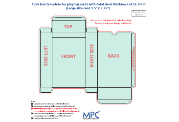 Document preview: Tuck Box Template for Playing Cards With Total Deck Thickness of 32.5mm