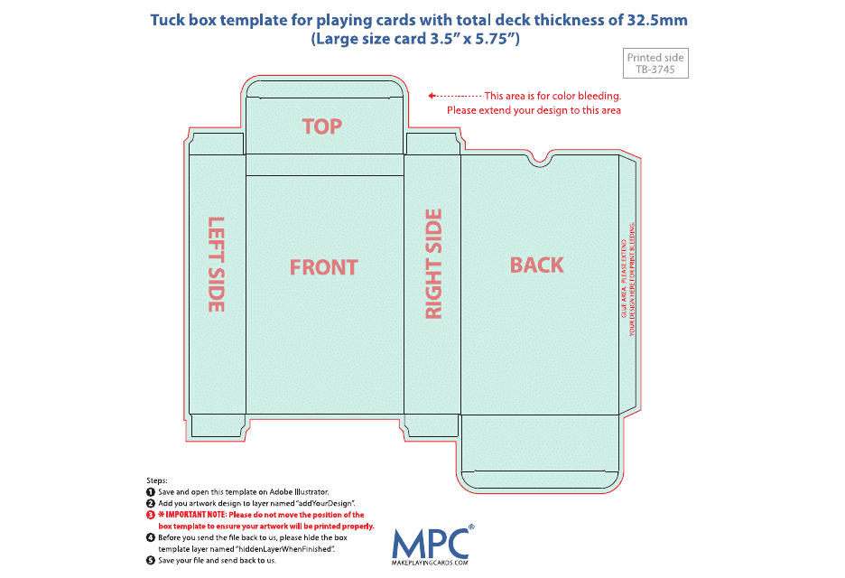Tuck Box Template for Playing Cards With Total Deck Thickness of 32.5mm